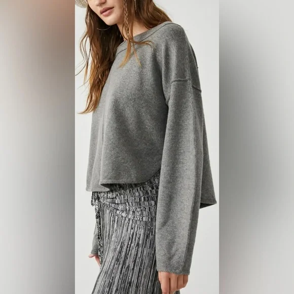 Free People XS Jamie Sweater Heather Wool Blend Gray NWoT $148 - Picture 2 of 12